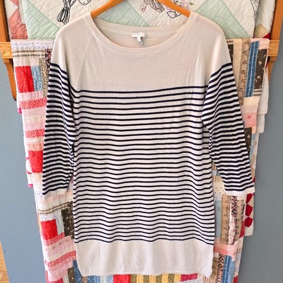 Joie Pentea B Cashmere Blend Cream Striped Sweater Dress Women's L - Picture 2 of 6